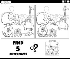 differences game with cartoon Safari animals coloring page vector