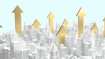 white city building and gold arrow up for property business content 3d rendering. photo