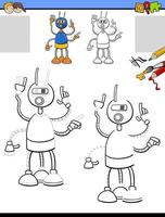 tarea de dibujar y colorear con un personaje robot divertido vector