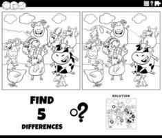 differences game with cartoon farm animals coloring page vector