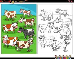 Página para colorear de personajes de animales de granja de vacas de dibujos animados vector