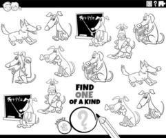 one of a kind task with funny cartoon dogs coloring page vector