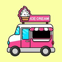 Ice Cream Food Truck Cartoon Vector Icon Illustration. Flat Cartoon Concept