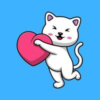 Cute Cat Holding Heart Love Cartoon Vector Icon Illustration. Flat Cartoon Concept