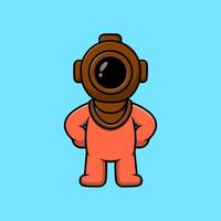 Cute Diver Standing Cartoon Vector Icon Illustration. Science Technology Flat Cartoon Concept