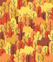 Poster hello autumn. Autumn forest. Nature, park, hills and fields,  landscape with trees and plants, sky with clouds and falling leaves. Vector illustration.