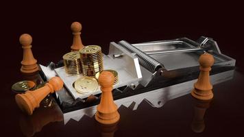 gold coins in mouse trap 3d rendering  business concept