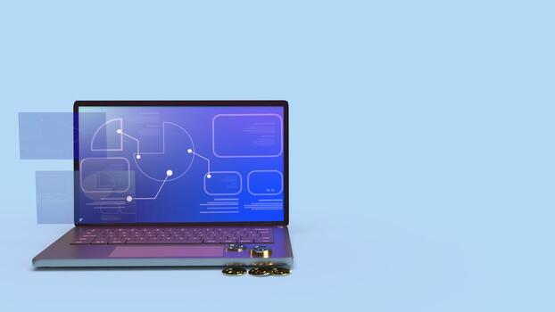 gráfico de cuaderno en pantalla para representación 3d de contenido empresarial. foto