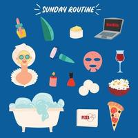 Sunday routine spa, relaxing and enjoying weekend activities, vector, illustration vector