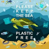 World oceans day, World Environment Day, Earth day, World Maritime Day concept vector illustration. Stop plastic pollution. Keep the oceans clean. Save the marine life. Stop creating trash mutants