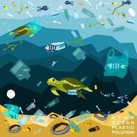 World oceans day, World Environment Day, Earth day, World Maritime Day concept vector illustration. Stop plastic pollution. Keep the oceans clean. Save the marine life. Stop creating trash mutants