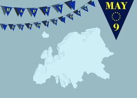 Europe Day 9th May. Europe Map an Flag Concept. Vector Background design, banner, poster or card with flags and lettering. Peace and unity in Europe celebrated on 9 May by the European Union.