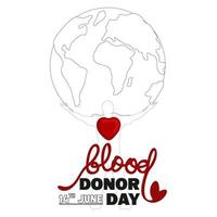 World blood donor day poster, Human donates blood, blood bag, heart and globe vector