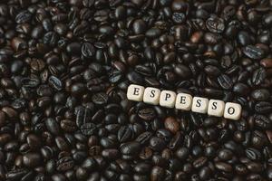 coffee roasted and text wood cube close up image. photo