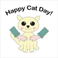 Hands hugging a cat on a white background vector