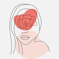 una chica con una rosa en la cara al estilo linart sobre un fondo blanco para una impresión de ropa vector