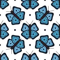 Blue butterfly pattern on a white background for use as a print. Vector isolated image for textile applications or packaging design