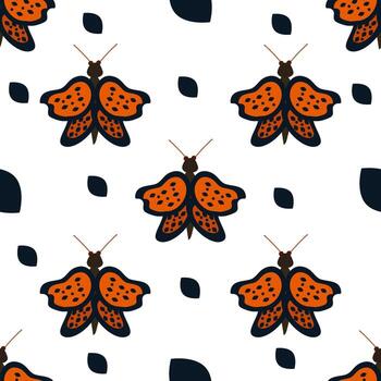 Orange butterfly pattern on white background for web design. Vector image for use as a print