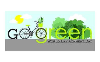 cartel creativo o pancarta del día mundial del medio ambiente. vaya verde y vaya concepto ecológico. usar bicicletas en lugar de automóviles para evitar la contaminación del aire vector