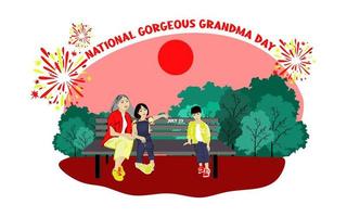 vector nacional del día de la abuela hermosa. elegante anciana asiática. vector anciana feliz y sonriente con su nieto