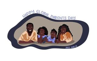 feliz día mundial de la ilustración vectorial de los padres. diseño conceptual, pancarta o tarjeta del día mundial de los padres. feliz familia afroamericana diseño vectorial plano vector