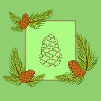 Pine branch and needles. Pine cones. Pine cone in frame. Clipart vector