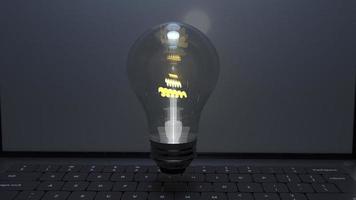 Light bulb in laptop  for idea content 3d rendering. photo