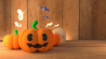 Pumpkin jack on wood background for halloween concept 3d rendering. photo