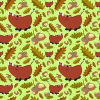 Summer Forest pattern with cute wild boars, acorns and oak leaves. Seamless pattern for fabric, paper and other printing and web projects. vector