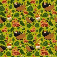 Summer Forest pattern with cute hedgehogs, caterpillars, beetles, mushrooms and tree leaves. Seamless pattern for fabric, paper and other printing and web projects. vector