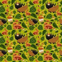Summer Forest pattern with cute hedgehogs, caterpillars, beetles, mushrooms and tree leaves. Seamless pattern for fabric, paper and other printing and web projects. vector