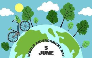 Creative Poster Or Banner Of World Environment Day. Go Green oand go eco concept. Using bicycles instead of cars to avoid air pollution vector