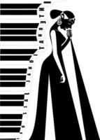 International Jazz Day music negative space style vector poster for jazz festival or night blues retro party with piano keys and jazz woman afroamerican singer.