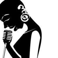 Black bald women jazz singer poster on white background silhouette black and white illustration vector