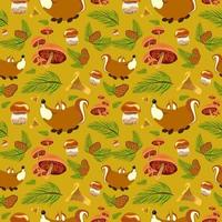 Autumn Forest pattern with cute squirrels, mushrooms, pine branches and cones. Seamless pattern for fabric, paper and other printing and web projects. vector