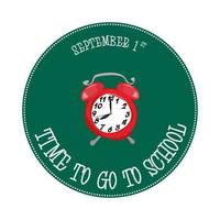 Time to go to school quote. Stylish lettering with alarm. The concept of the beginning of the school year, the first day of school, the first of September vector