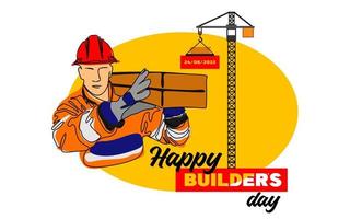 Builders day, engineers day, crane operators day, architects day, labor day concept vector illustration