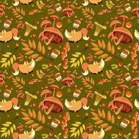 Autumn Forest pattern with cute foxes, mushrooms, rowan fruits and leaves. Seamless pattern for fabric, paper and other printing and web projects. vector