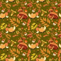 Autumn Forest pattern with cute foxes, mushrooms, rowan fruits and leaves. Seamless pattern for fabric, paper and other printing and web projects. vector