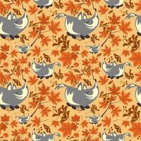 Autumn forest pattern with cute wolves and maple tree leaves . Seamless pattern for fabric, paper and other printing and web projects. vector