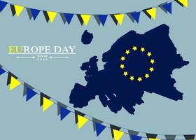 Día de Europa 9 de mayo. mapa de europa un concepto de bandera. diseño de fondo vectorial, pancarta, afiche o tarjeta con banderas y letras. paz y unidad en europa celebrada el 9 de mayo por la unión europea.