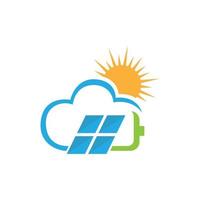 Solar nature energy with battery and solar panel vector logo design