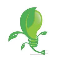 Logo of green leaf and bulb ecology icon nature element vector icon. Design shape leaf logo and green bulb logo