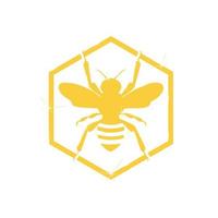 Gold shiny Bee icon inside the hexagon shape vector design illustrator