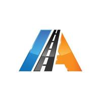 letter A road construction creative symbol layout. Paving logo design concept. Asphalt repair company sign idea. vector