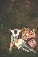 top view of couple enjoying picnic time photo