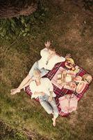 top view of couple enjoying picnic time photo