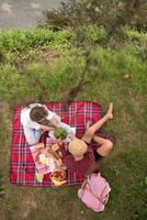 top view of couple enjoying picnic time photo