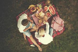 top view of couple enjoying picnic time photo