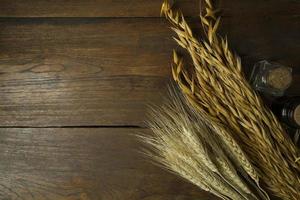 rice oat and wheat on wood table for background. photo